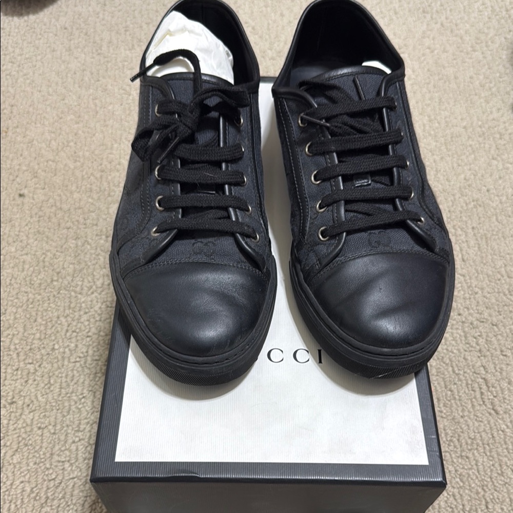 Gucci Black Sneakers with Leather Upper and White Sole
